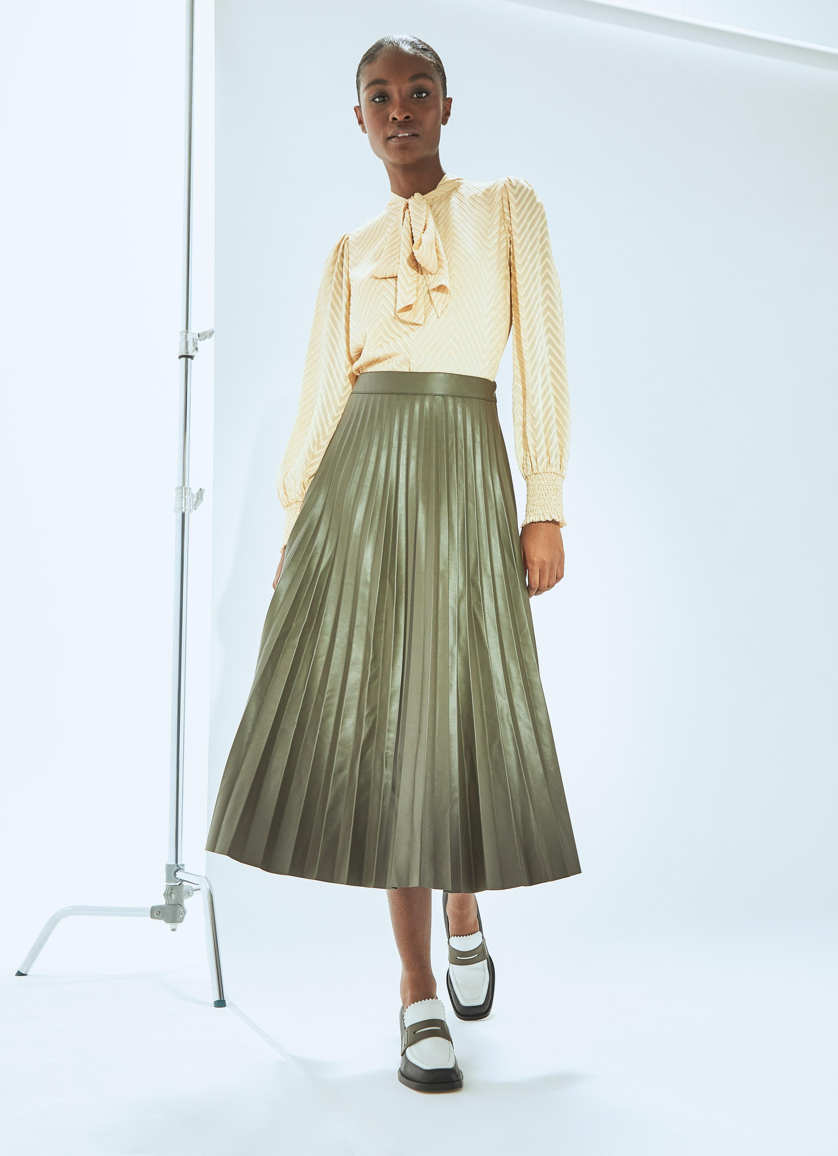 Green faux leather pleated skirt outlet